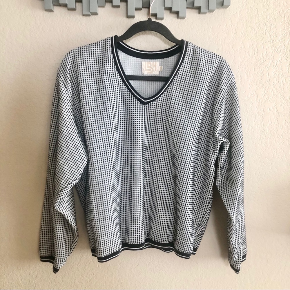 LSH black & white cropped vneck sweater, Medium